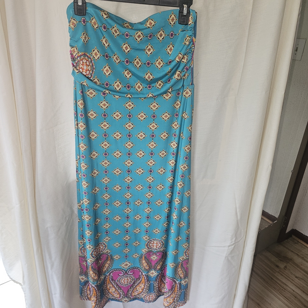 WinWin Strapless Dress in Turquoise and Pink